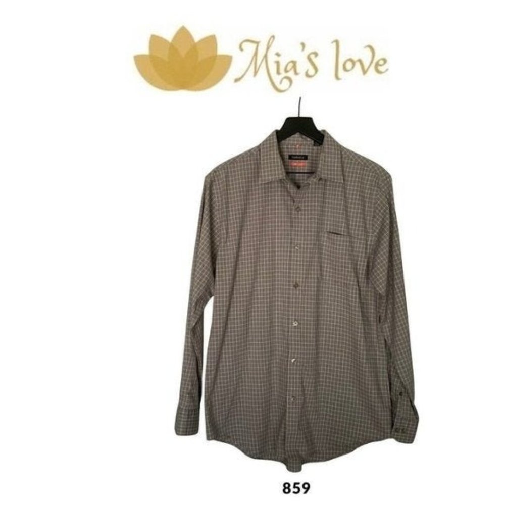 Mens Van Heusen,  Button Down Dress Shirt,  Size M, Plaid Multicolor,Long Sleeve